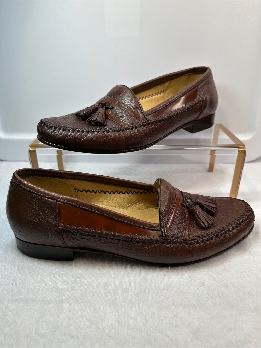 Moreschi Mens Tassel Loafers 8.5 M Brown Peccary Leather Slip On Shoes Italy